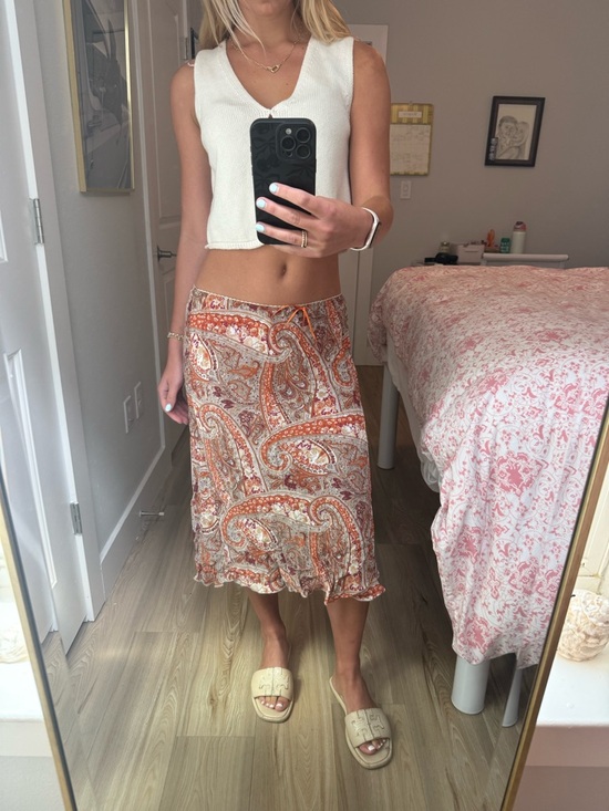 Free People Dresses & Skirts - Women's Paisley Midi Skirt in Orange and Cream